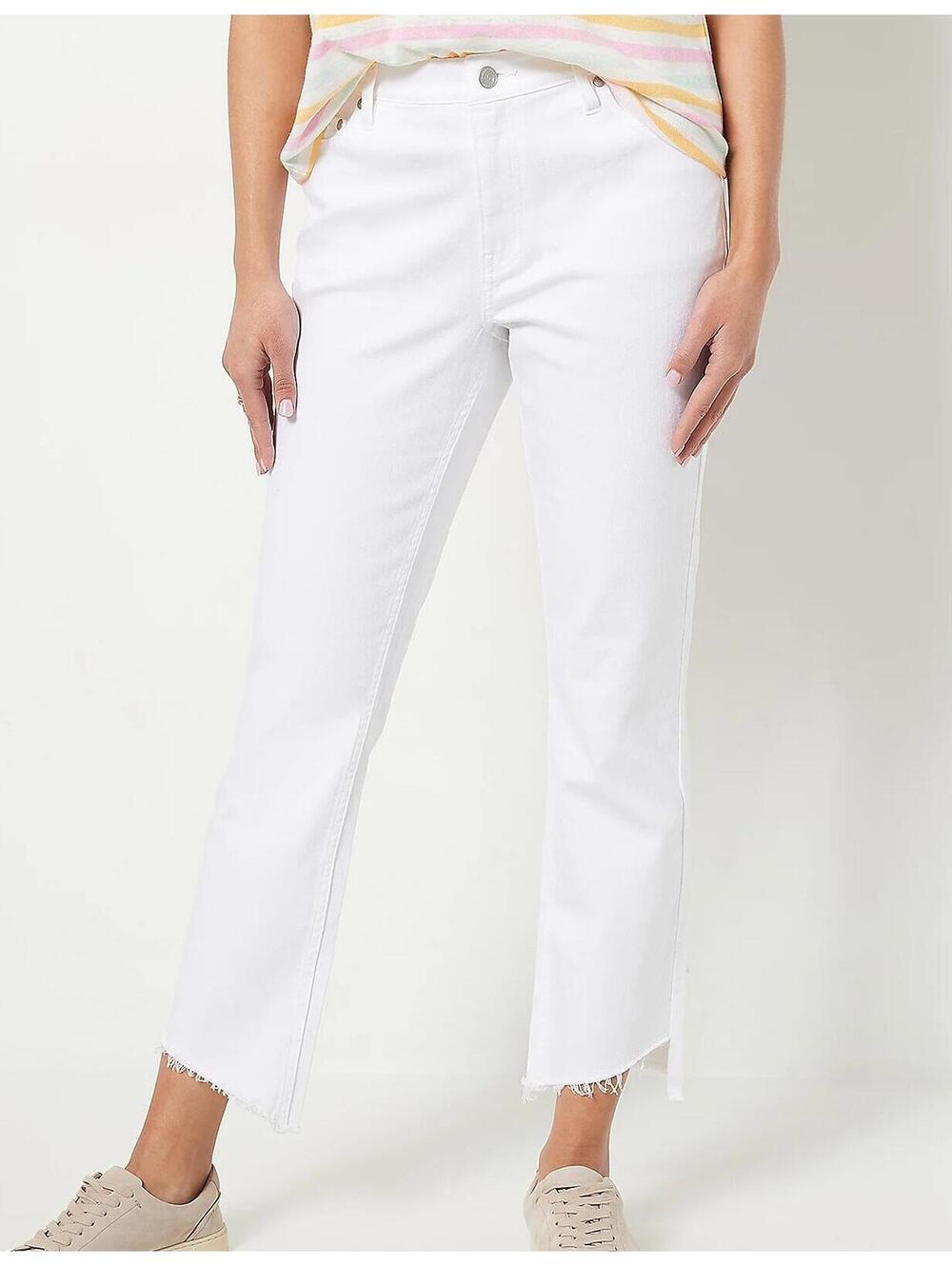 2578 Candace Cameron Bure Pacific Denim Raw Edge Step Hem Jean WHITE sz 26 plus